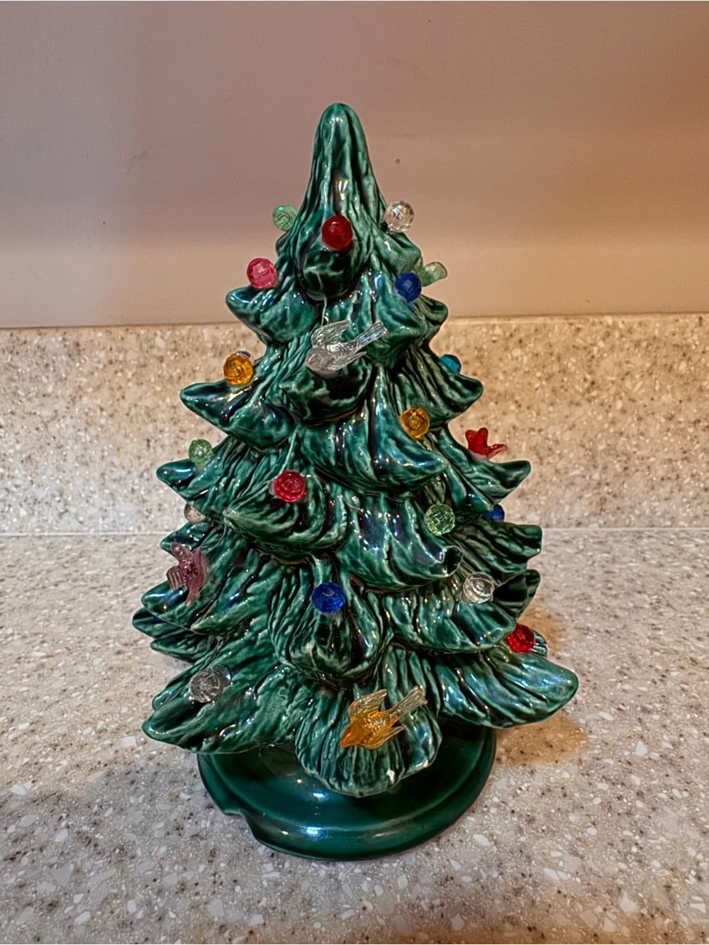 7 Inch Green Ceramic Holiday Tree with Multicolor Lights & New Corded Bulb